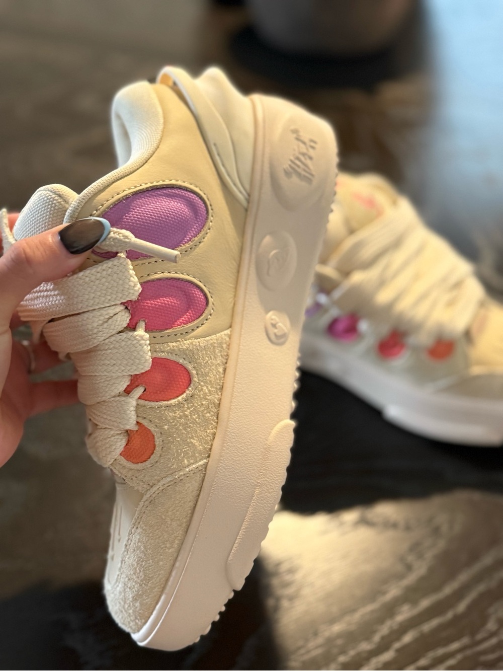 Puma Kids Cream Sneakers with Pink, Purple & Orange Details